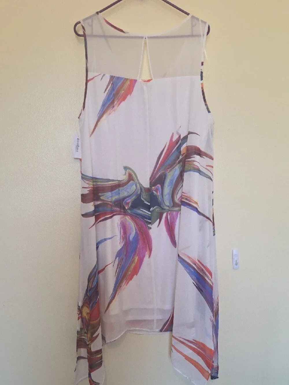Signature by Robbie Bee White Multi Asymmetrical Sheer Floral Dress